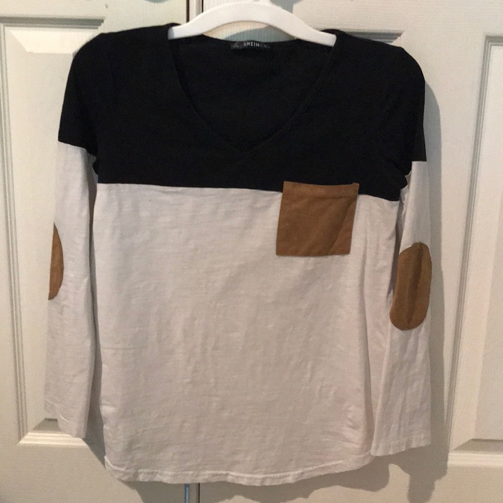 Awesome 3/4 sleeve Shein block top vNeck